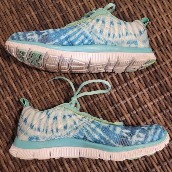 SKECHERS Flex Appeal 11884 Tie Dye Sneakers Sz 7.5 Mint Green Aqua Comfortcore - Picture 9 of 9
